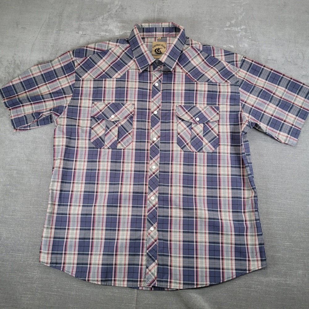 COEVALS CLUB Mens Plaid Short Sleeve‎ Snap Front Western Shirt XXL